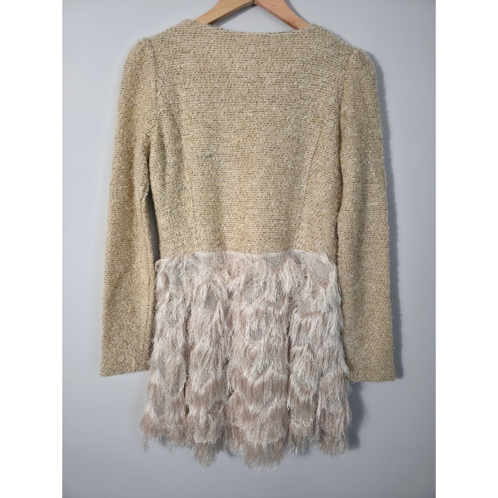 SofieMae Tweed Fringe Jacket Dress Beige Button Front Size M Chic - Picture 3 of 14